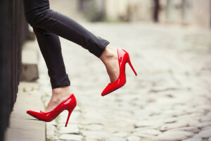 heels, jeans, red, Woman