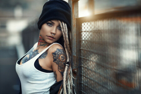 Alessandro Di Cicco, body, dreadlocks, girl, hat, Mike, Painting, photographer