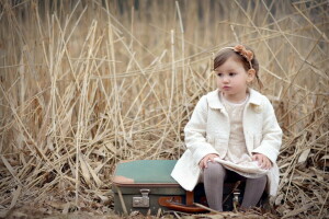 girl, mood, suitcase