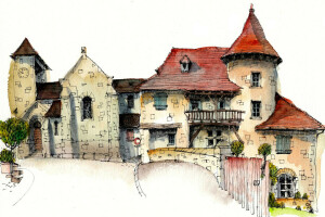 art, Curemonte, figure, France, house, paint, the city