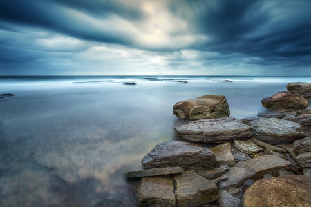 moln, utdrag, Norra stränder, Strand, stenar, Sydney, Havet