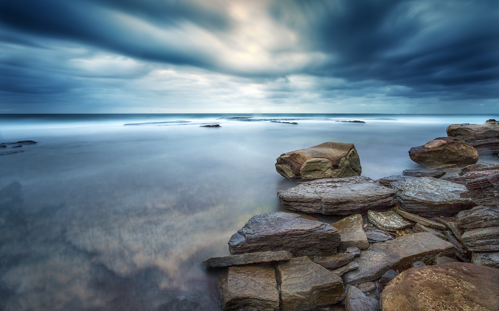 Wybrzeże, kamienie, chmury, Ocean, Sydnej, fragment, Północne plaże