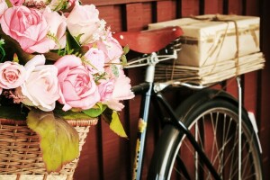 bicicletă, buchet, floral, flori, retro, trandafiri