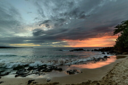 paisaje, mar, puesta de sol