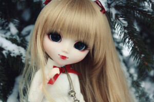 bangs. Rus, doll, toy, tree, winter