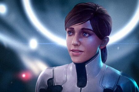 Andromeda, art, bioware, Mass Effect, red, Woman