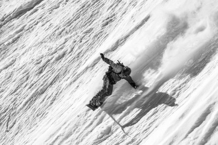 montañas, sombra, nieve, tabla de snowboard, invierno