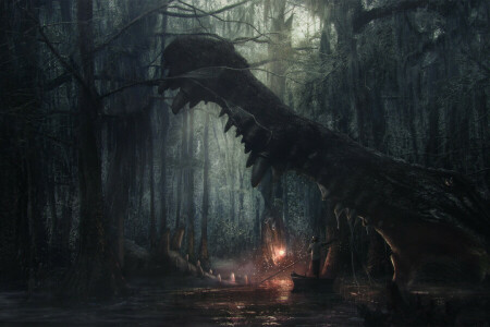 crocodile, Desktopography, Follow the Light, Lukasz Wiktorzak, mouth, teeth