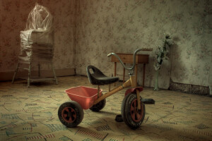 carpets, room, tricycle, wallpaper