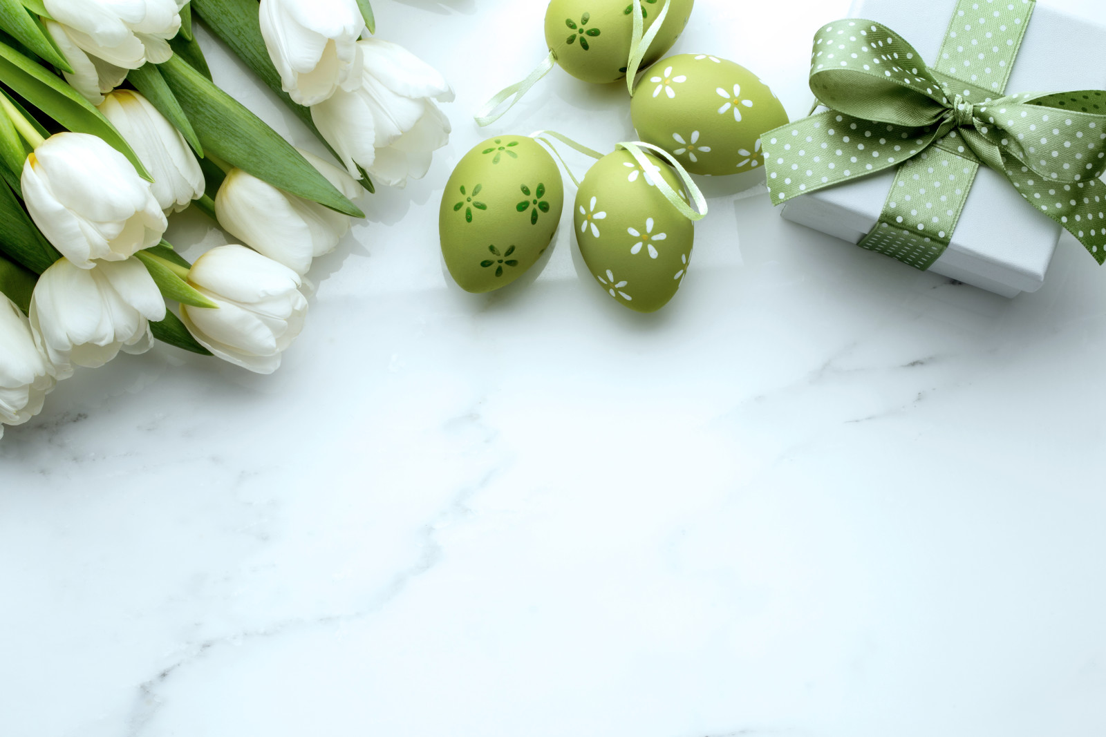 gift, eggs, white, tulips, Easter