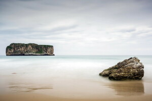 Andrín, Asturien, Landschaft, Felsen, Meer, Spanien