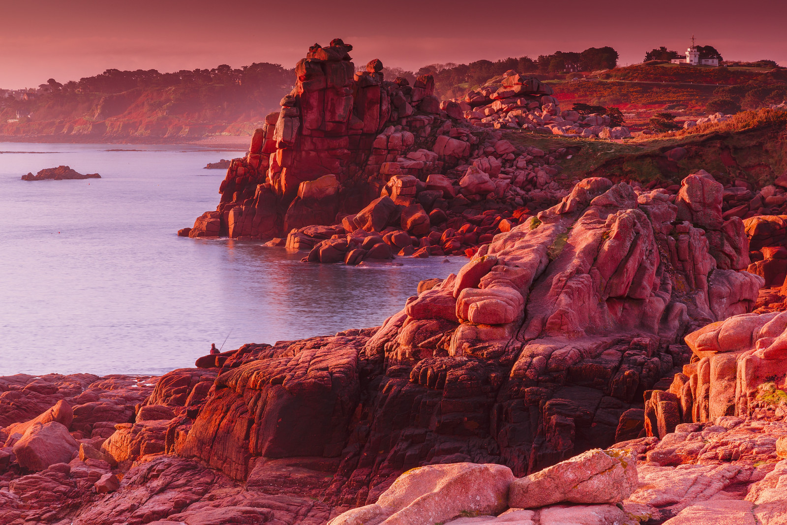 the sky, house, sea, rocks