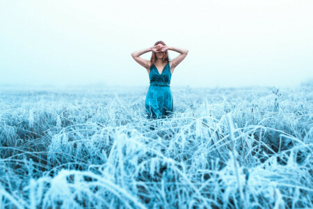 Studený, šaty, mráz, dívka, tráva, Lizzy Gadd, Úžasná zima