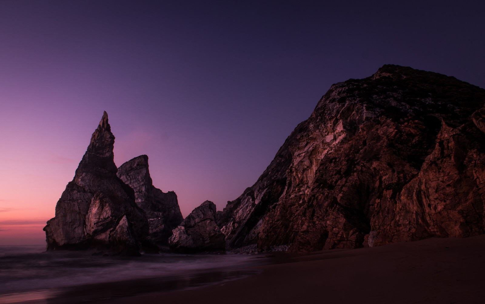 playa, amanecer, rocas, mi