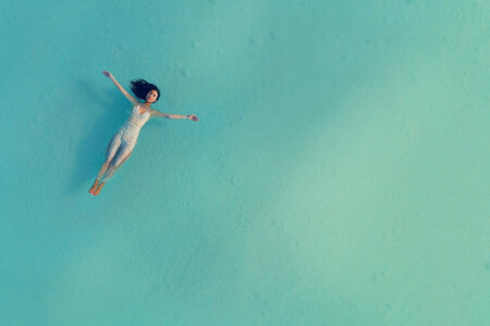 blue, calm, girl, peace, surface, water