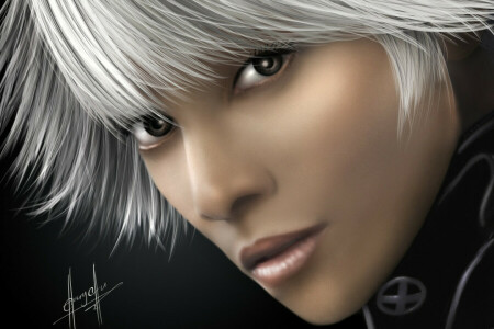 art, visage, fille, orage, cheveux blancs, X Men