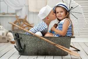 boy, girl, iron trough, sitting, the game, umbrella