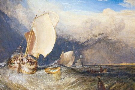 boat, fishermen, picture, sail, sea, seascape, wave, William Turner