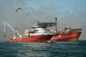 vogelstand, FPSO Petrojarl Banff, HARKAND ATLANTIS, zee, het schip, De scheepswinkel, de lucht, gebruikt door duikers