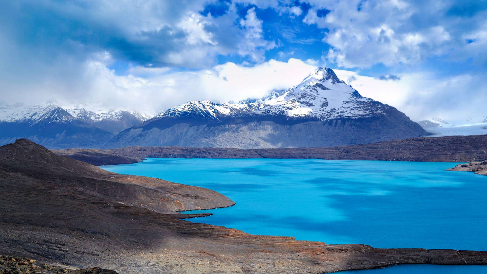 nieve, el cielo, lago, nubes, montañas