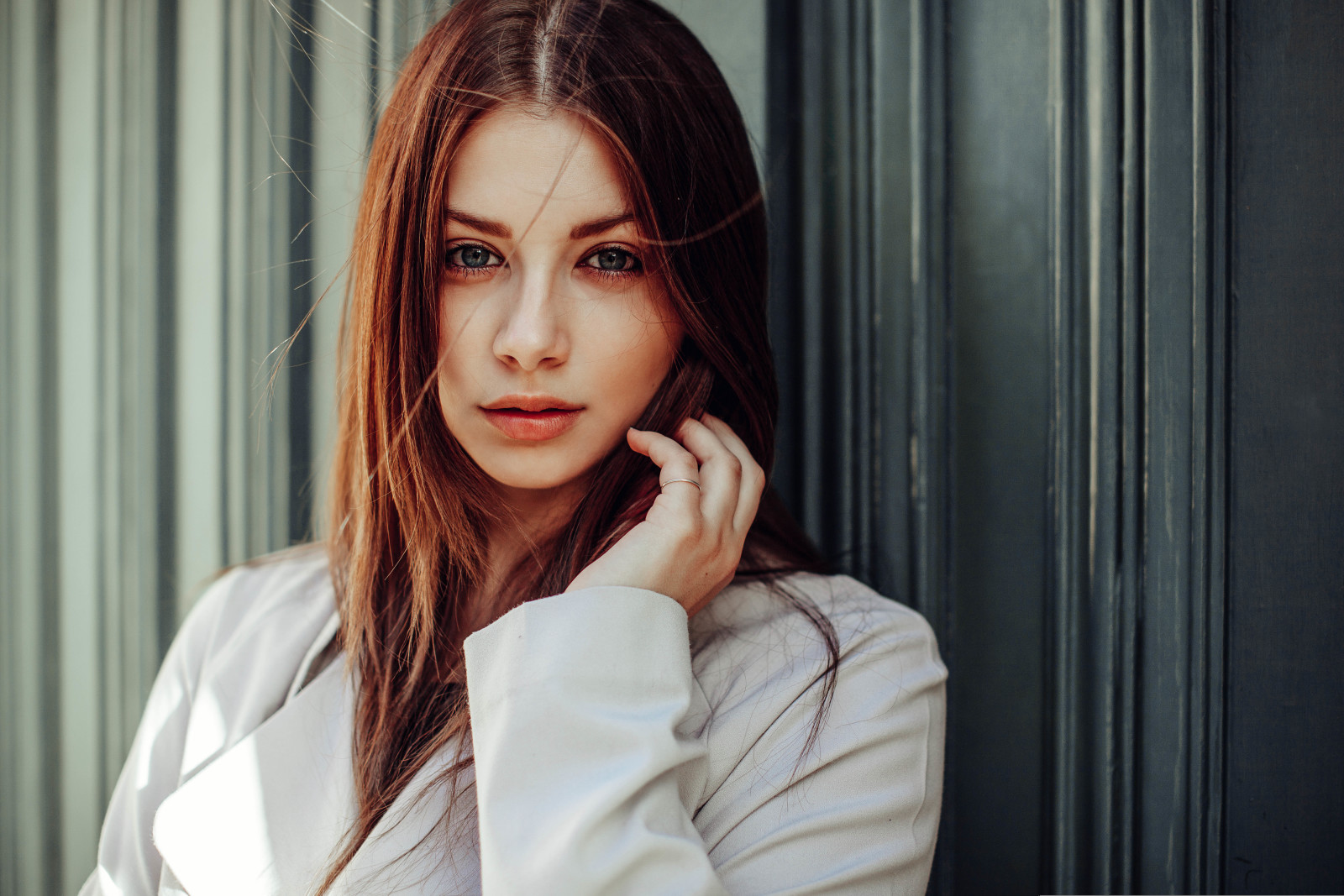 menina, retrato, vermelho