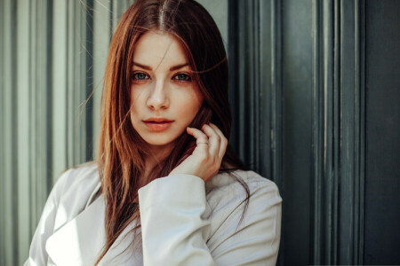 fille, portrait, rouge