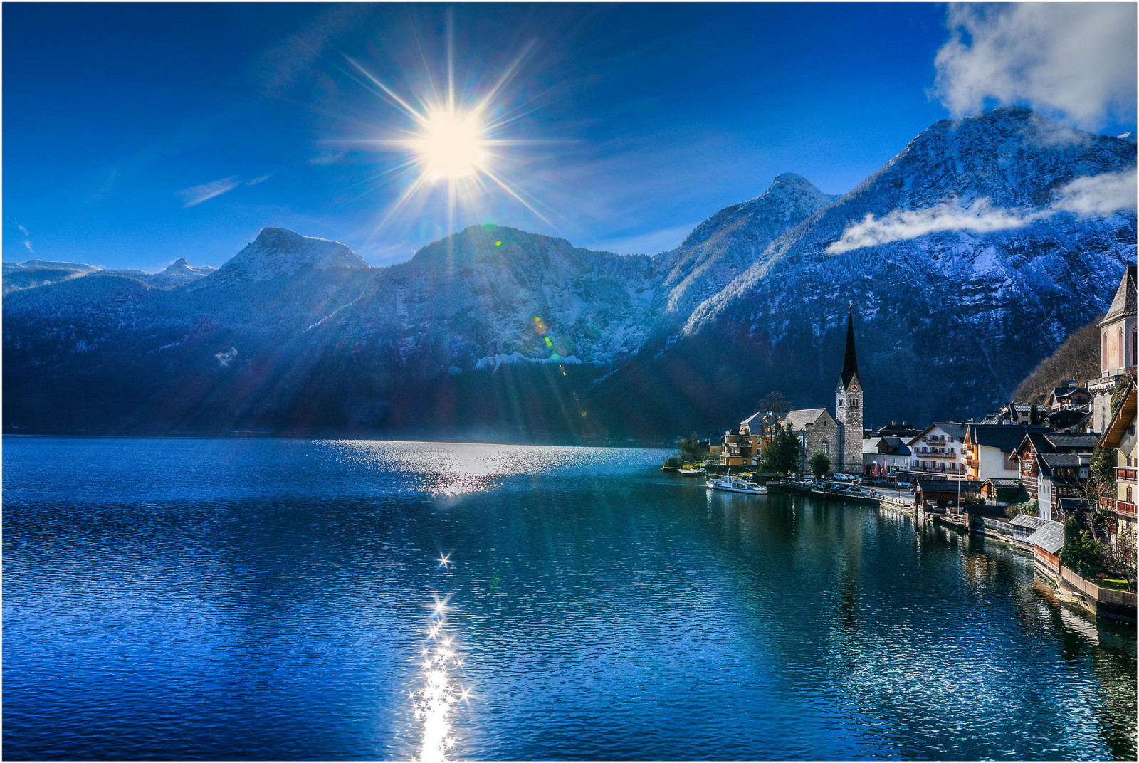 a cidade, lago, montanhas, Áustria, Alpes, Hallstatt, município