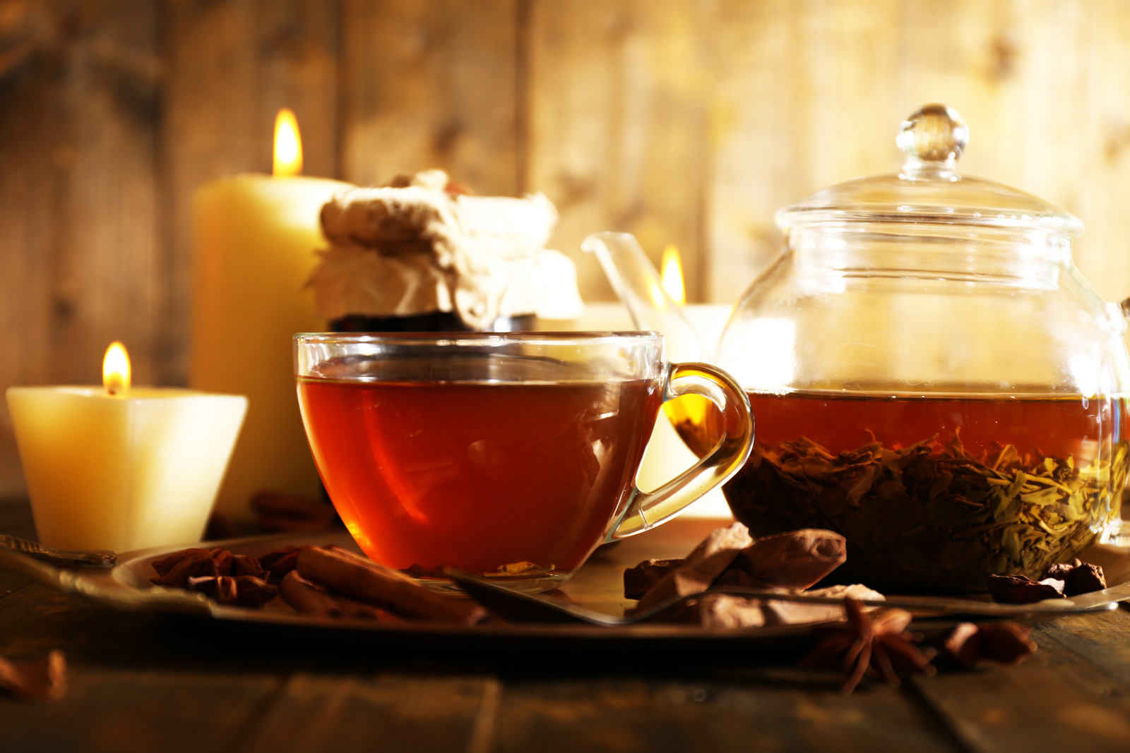 candles, Cup, cinnamon, carnation, tea, kettle, saucer, welding