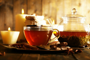 candles, carnation, cinnamon, Cup, kettle, saucer, tea, welding