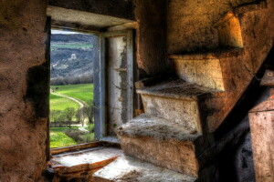 escalera, ver, ventana