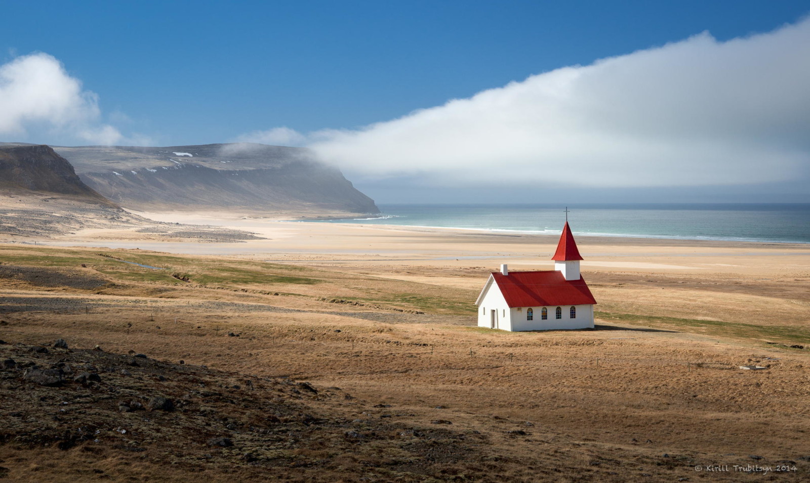 tájkép, strand, tenger, hegyek, Templom, poberezhbe