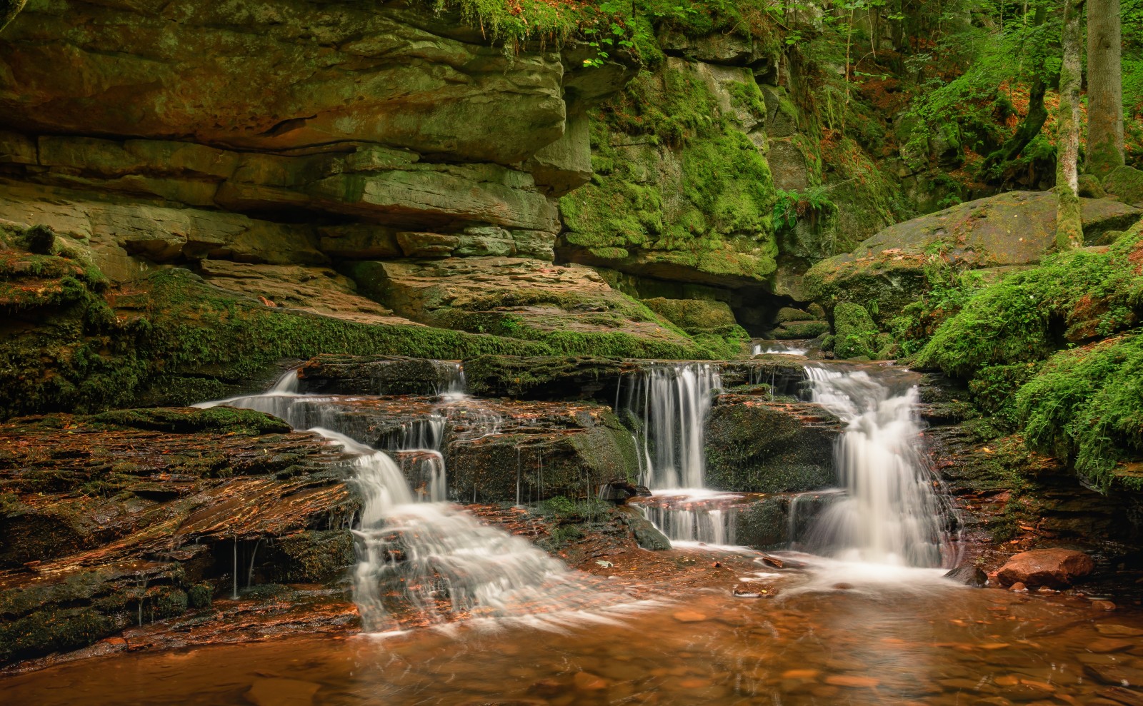 piedras, cascada, Alemania, Baden-Wurtemberg, musgo, cascada, Cala de Monbach, Valle de Monbach