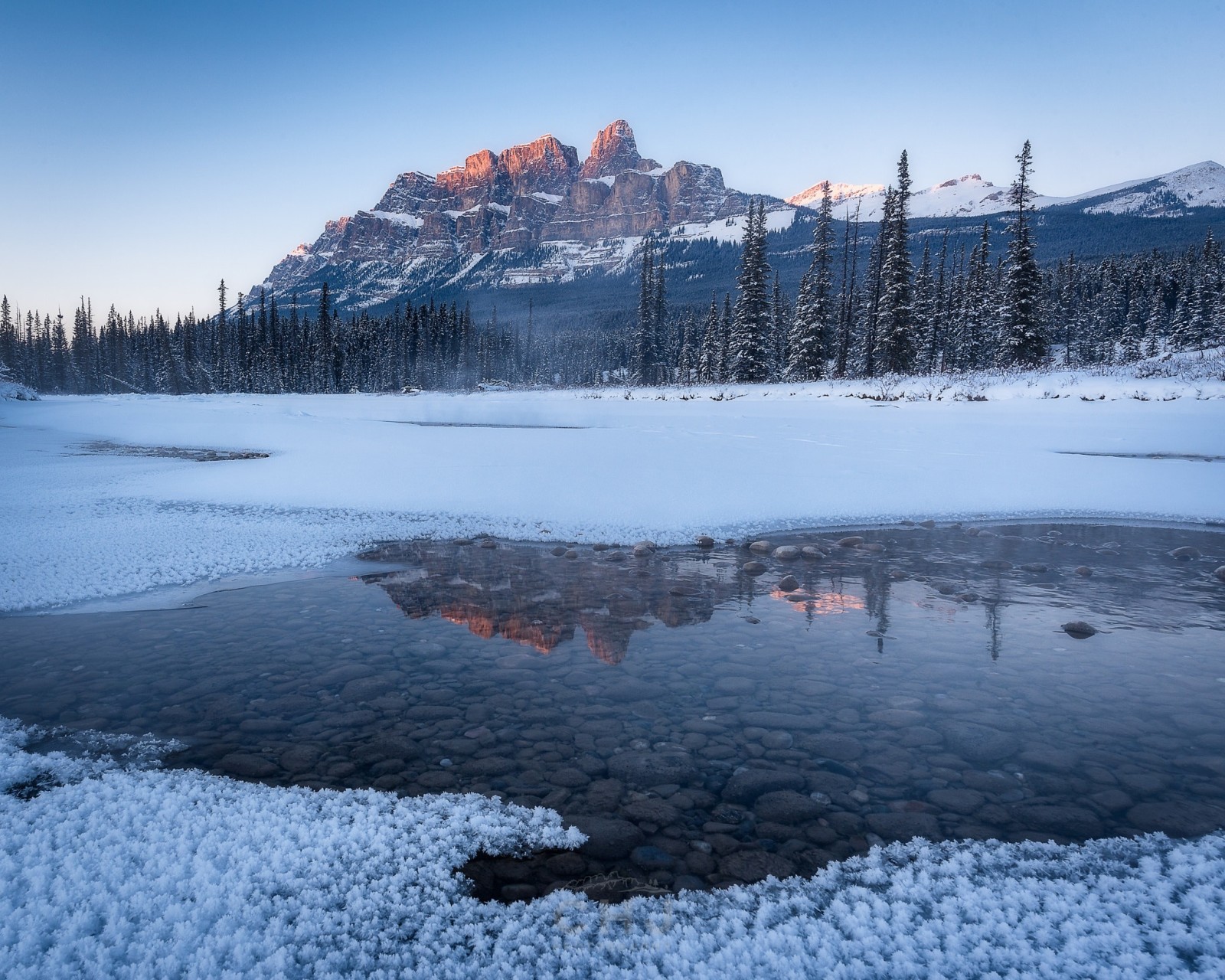 neige, forêt, la nature, rivière, hiver, des pierres, l'eau