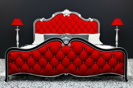 bed, decoration, design, red