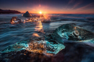 hielo, Islandia, ligero, el sol