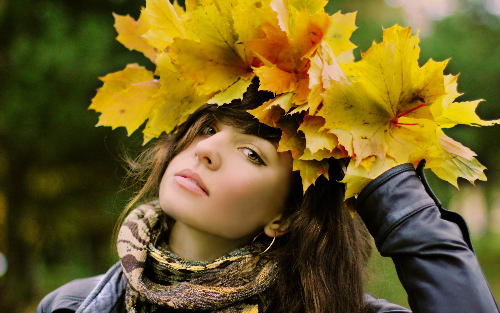 l'automne, fille, feuilles