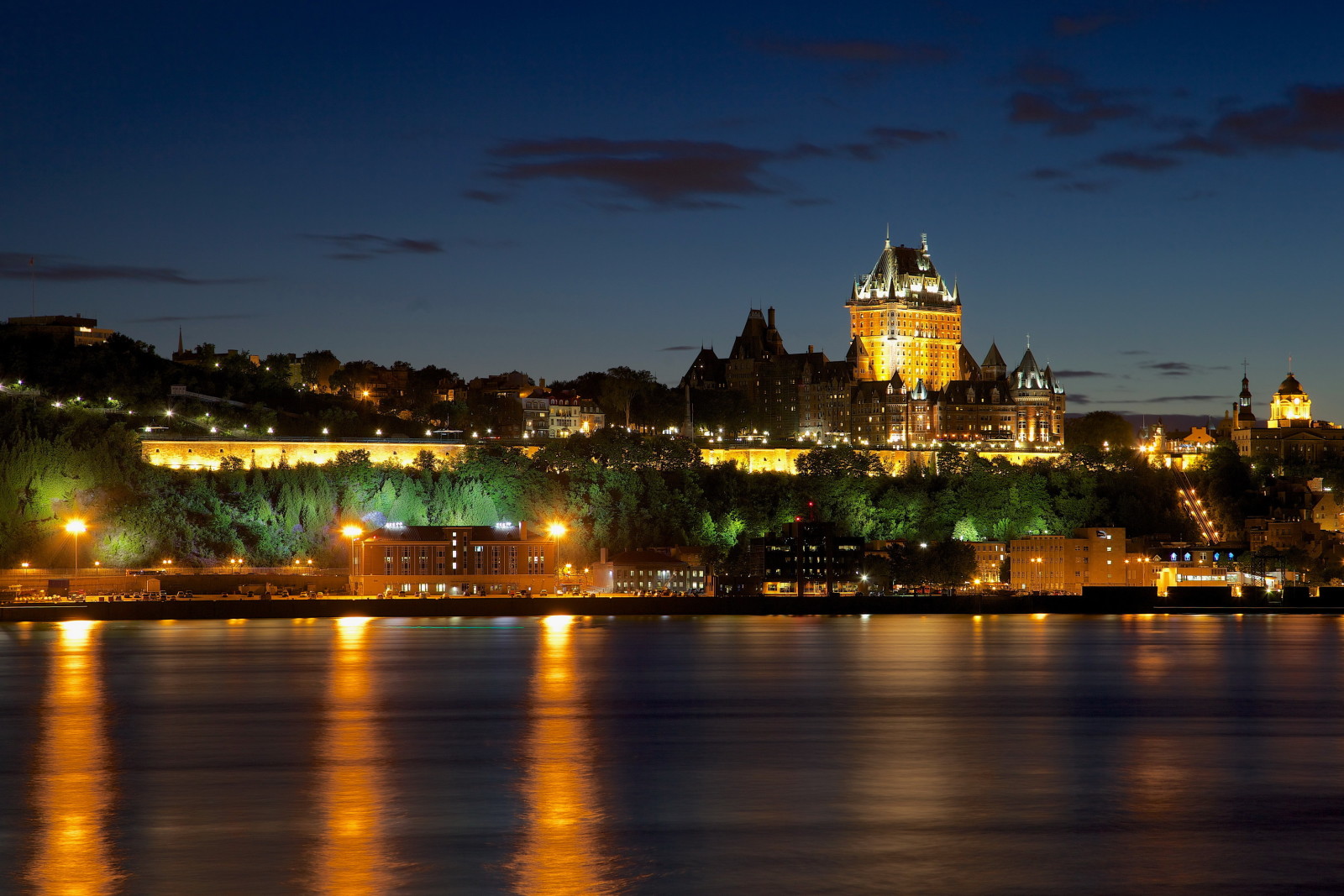 rue, des arbres, Canada, nuit, Accueil, architecture, Château, ville