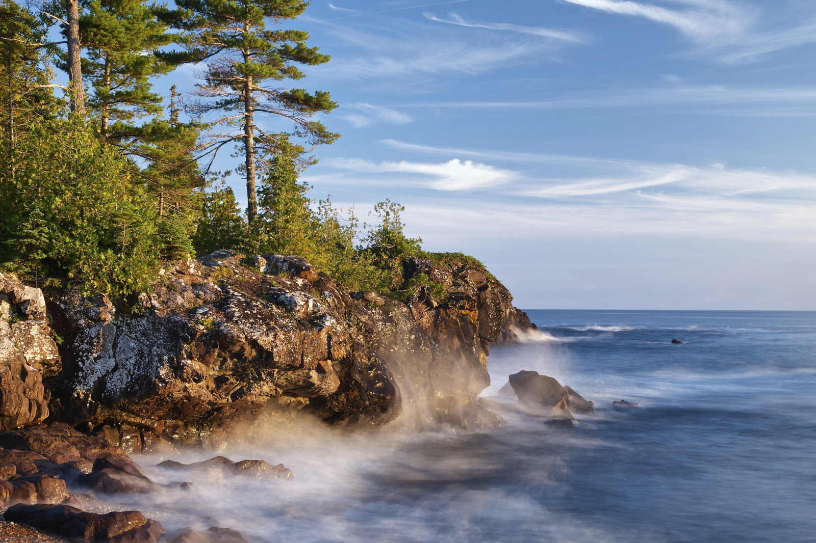 lago, Canadá, pino, rocas, costa, Ontario, El lago superior, Grandes Lagos