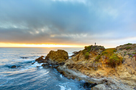 California, kappe, skyer, Fort Bragg, hav, solnedgang, Havet, himmelen