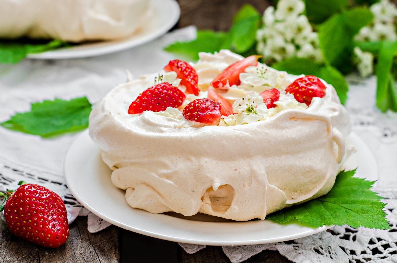 bolo, morango, merengue, Pavlova