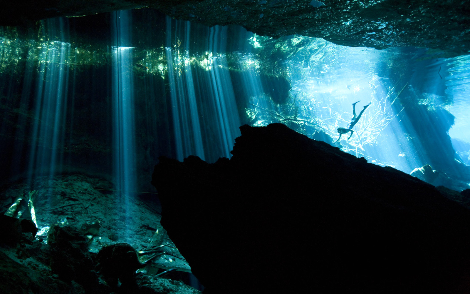 Paprsky, Mexiko, selhání, potápěč, AKUMAL, cenotes