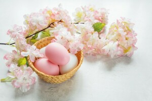 Easter, eggs, flowers, happy, spring