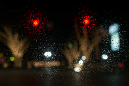 gotas, lluvia, la noche, agua