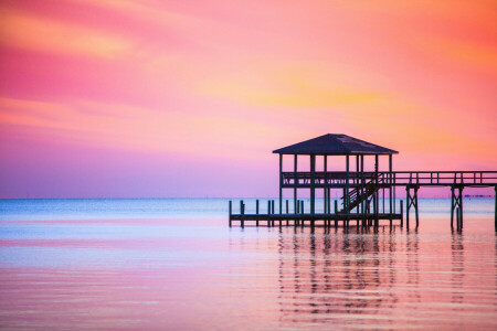 atravesar, mar, puesta de sol