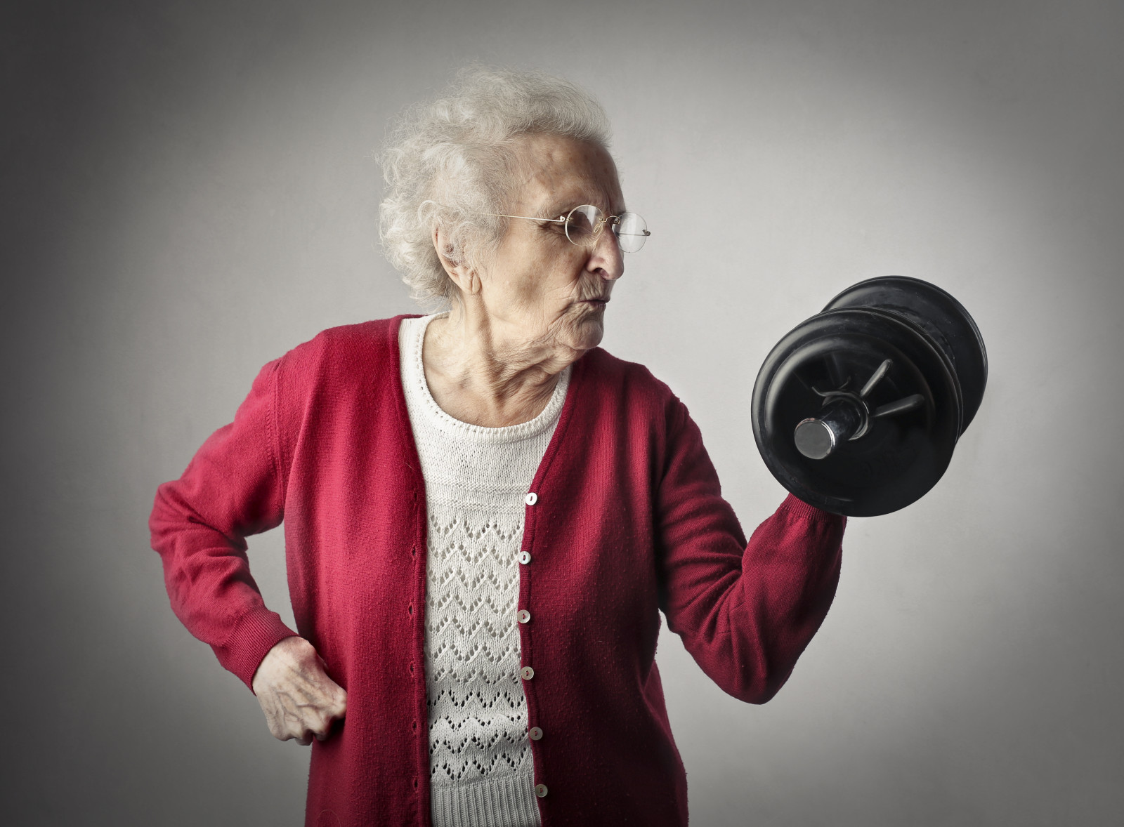 exercite-se, ginástica, Halteres, avó, mulher velha