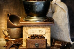 des haricots, Chocolat, café, grains de café, tasse, tasses, grain, poche