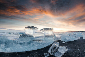 plage, la glace, Islande, lumière, mer, des pierres