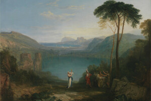 lago, paisaje, montañas, mito, imagen, arboles, William Turner