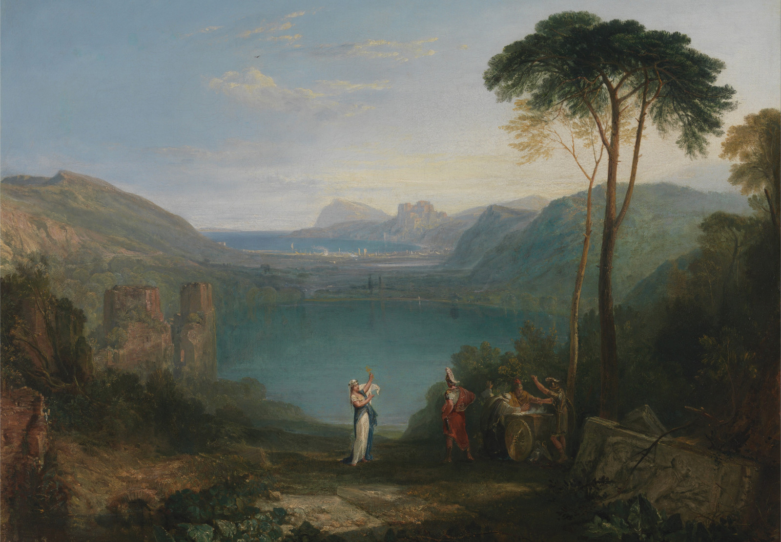 lago, paisaje, arboles, imagen, montañas, mito, William Turner