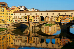 Arno, Brug, Firenze, Florence, huis, Italië, Oude brug, rivier-